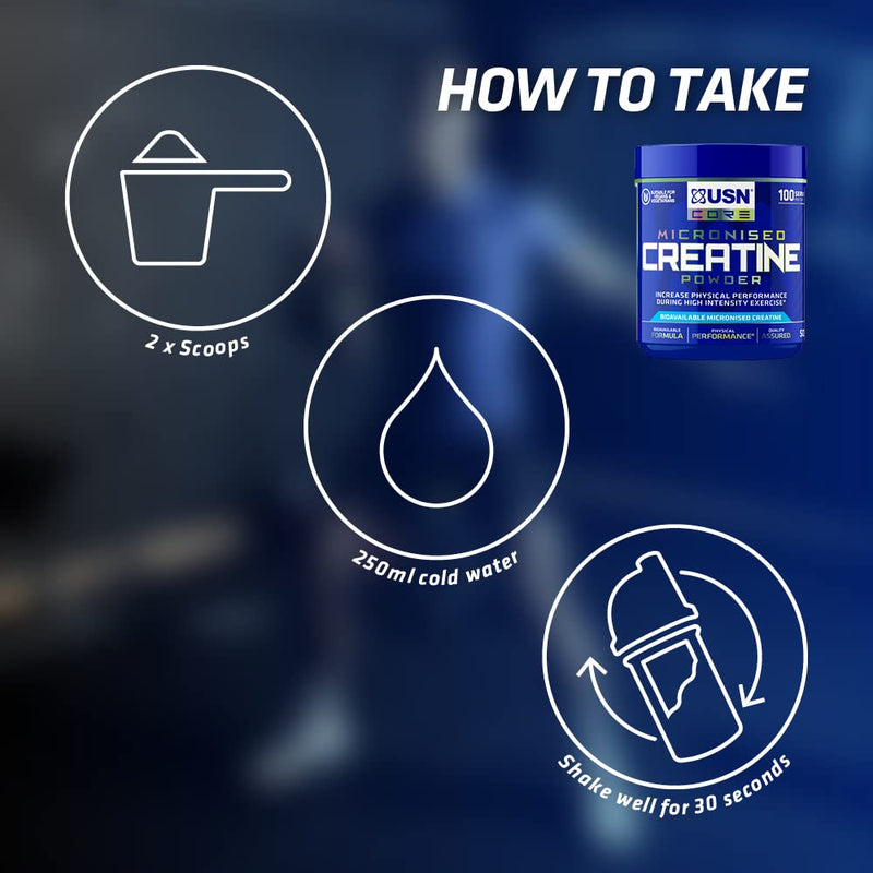 USN Micronized Creatine Monohydrate Powder 500g: Improve Your Performance With Unflavoured Creatine Powder, Energy Boosting Pre train and Post Workout Recovery Powder 500 g (Pack of 1) - BeesActive Australia