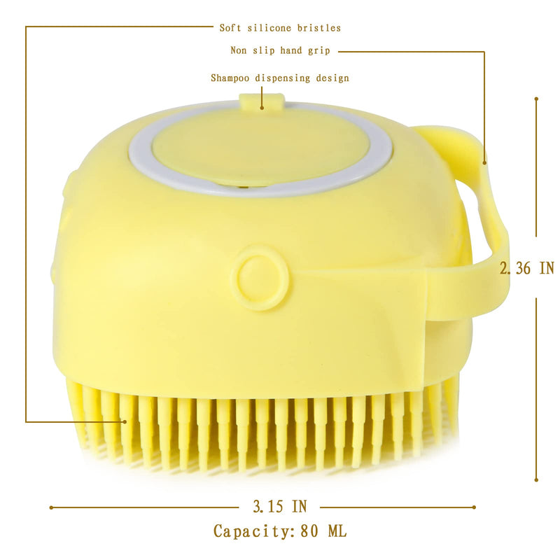 Dog Bath Brush, Pet Massage Brush Shampoo Dispenser, Soft Silicone Brush Rubber Bristle for Dogs and Cats Shower Grooming (Yellow) Yellow - BeesActive Australia