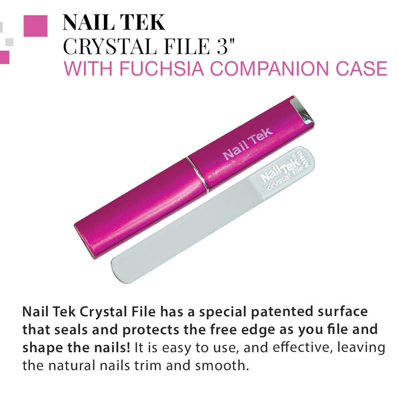 Nail Tek Crystal File Double-Sided with Fuchsia Companion Case, Mini File 3", Professional Fingernail File for Manicure Pedicure, Keep Nails Trim and Smooth, No More Nail Jagged Edges 3" - BeesActive Australia