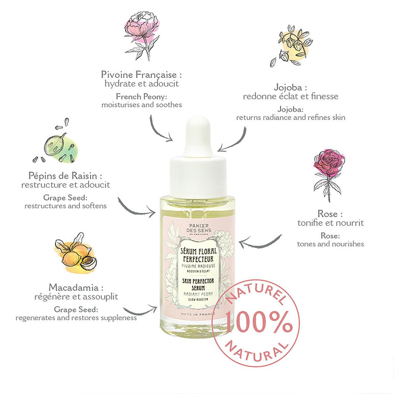 Panier des Sens Face Serum Radiant Peony facial skin care products- Made in France & 100% natural - 1 Floz/30ml - BeesActive Australia