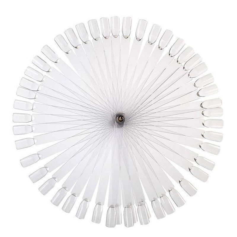 JASSINS 50 Pcs Clear Fan-shaped False Nail Swatch Sticks Nail Polish Practice Display Art Tips Nail Sample Sticks With Metal Split Ring A#-Transparent 50 - BeesActive Australia