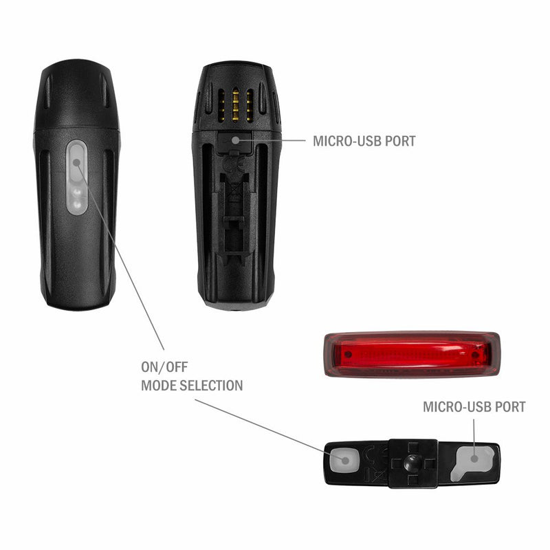 BV Super Bright USB Rechargeable Bike Light Set, Headlight with Free Taillight, Three Light Modes, Water Resistant IP44 - Fits All Bicycles with Two Mounting Options - BeesActive Australia