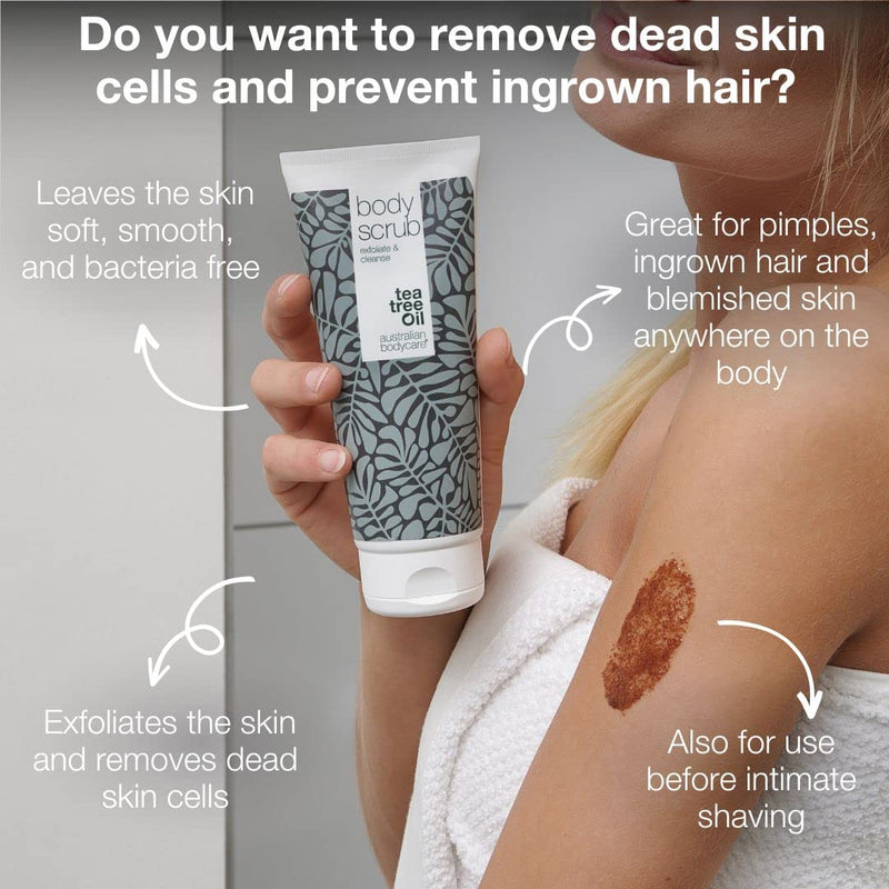 Australian Bodycare Body Scrub for Women & Men 200 ml | Tea Tree Oil Body Scrub Exfoliator | Foot Scrub for Hard Skin | for Pimples on The Back & Body | with Australian Tea Tree Oil 200 ml (Pack of 1) - BeesActive Australia
