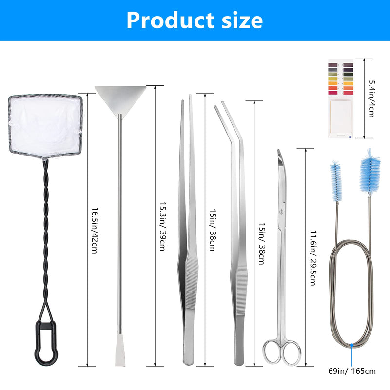 Liveek Extra Long Aquarium Aquascaping Tools Kit 8 in 1, Stainless Steel Aquarium Plant Tools Long Fish Tank Aquascape Tools Tweezers Scissors Scrapers, PH Paper, Fish Net, Aquarium Clean Brush, Bag - BeesActive Australia