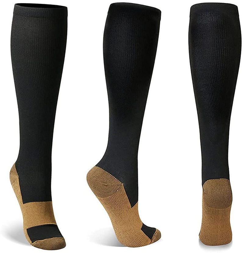 HLTPRO Compression Socks for Women & Men(4 Pairs) - Best Support for Medical，Circulation, Nurses, Running, Travel Large-X-Large Black Copper 4 Pairs - BeesActive Australia