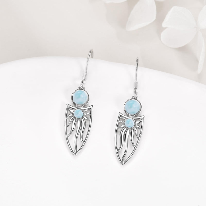 Larimar Dangle Earrings Sterling Silver Bohemia Sun Teardrop Leverback Earrings Earrings Jewelry Gifts for Women Girls - BeesActive Australia