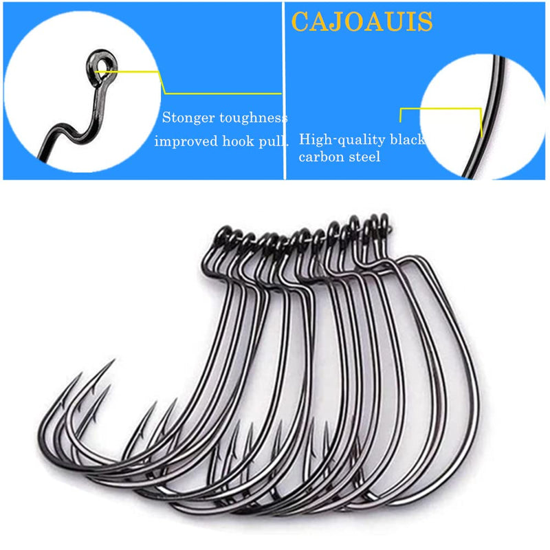 Cajoauis 100Pcs Offset Worm Fishing Hooks Black Jig Fish Hooks Size1# 2# 1/0 2/0 3/0 4/0 5/0 - BeesActive Australia