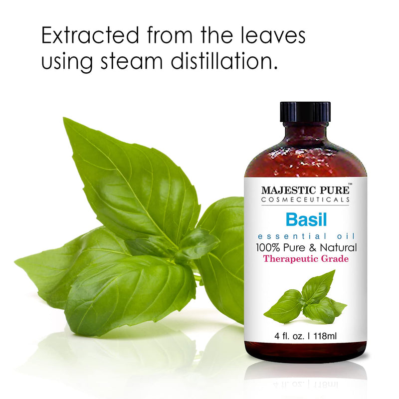 MAJESTIC PURE Basil Essential Oil, Therapeutic Grade, Pure and Natural Premium Quality Oil, 4 Fl Oz 4 Fl Oz (Pack of 1) - BeesActive Australia