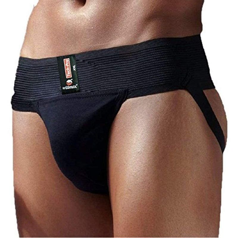 WMX KD Willmax Jockstrap Gym Cotton Supporter with Cup Pocket Multi Sport Black Small - BeesActive Australia