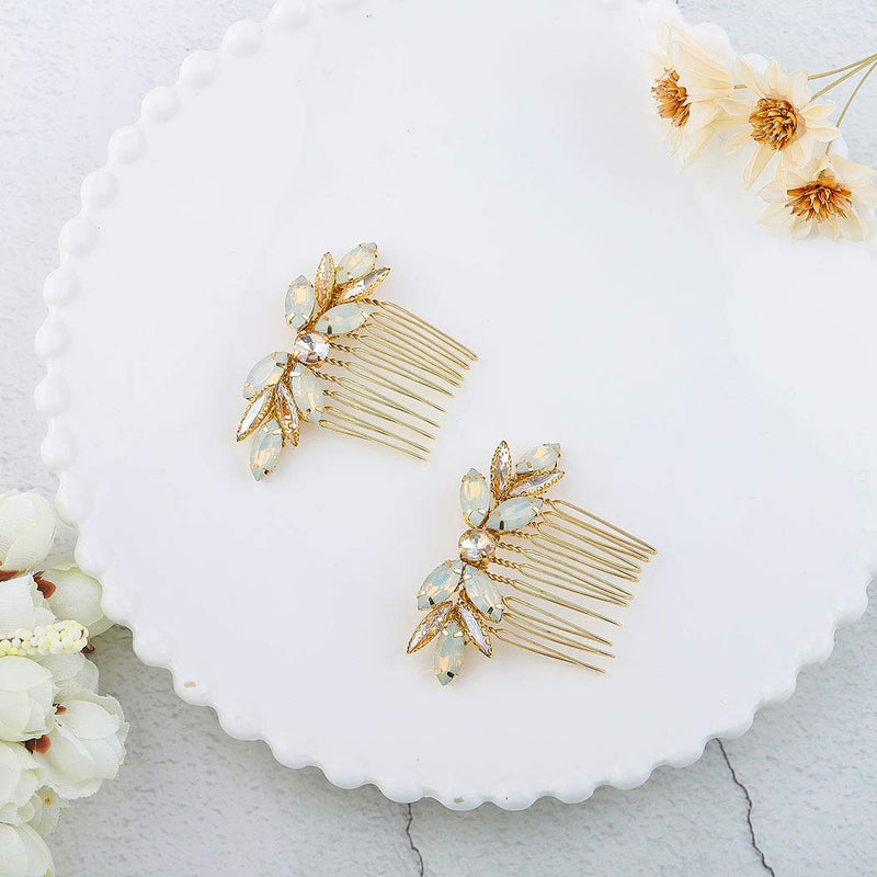 Edary Bridal Gold Hair Accessories Hair Comb Wedding Headpieces for Bride and women 2PCS - BeesActive Australia