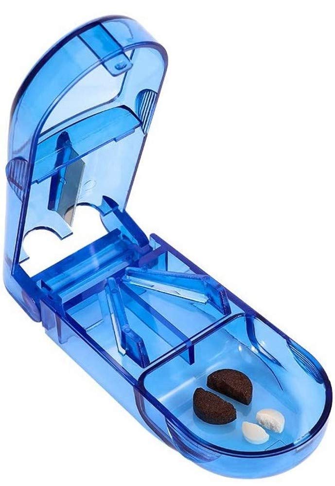 Deluxe Pill Cutter Splitter with Built in Pill Case uses a Strong Stainless Steel Blade Easily and Cleanly cuts Tablets/Pills in Half, Quarter Blue - BeesActive Australia