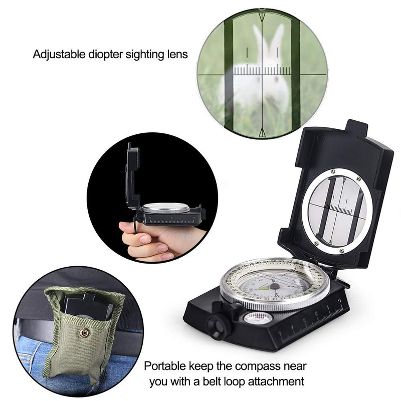 COSTIN Multifunctional Compass, Metal Military Waterproof High Accuracy Compass with Map Measurer, Distance Calculator,Bubble Level Perfect for Outdoor Activities, Matte Black - BeesActive Australia