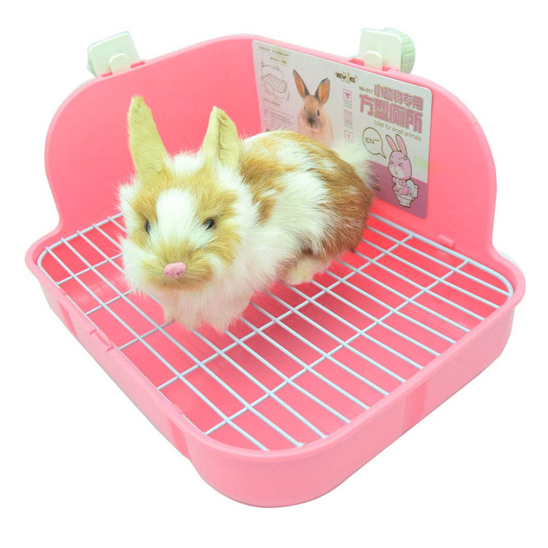 SunshineBio Rabbit Litter Box Toilet for Small Animal Bunny Rabbits Guinea Pig Galesaur Ferrets Corner Litter Pan Potty Trainer with Stainless Steel Panel Small Pets Cage Toilet Bedding Box Pink - BeesActive Australia