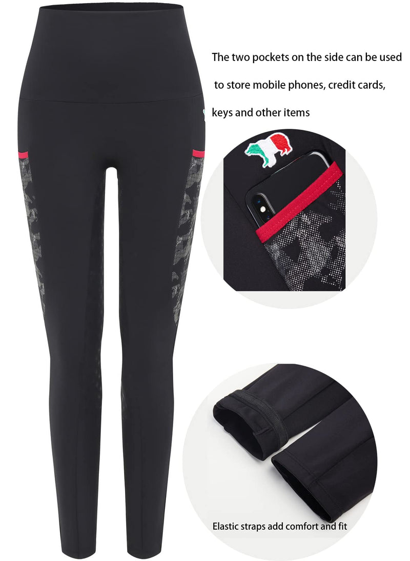 MakyeAme Women's Horse Riding Pants Full Seat Silicone Grip Riding Training Tights Equestrian Breeches with Size Pockets Black X-Large - BeesActive Australia
