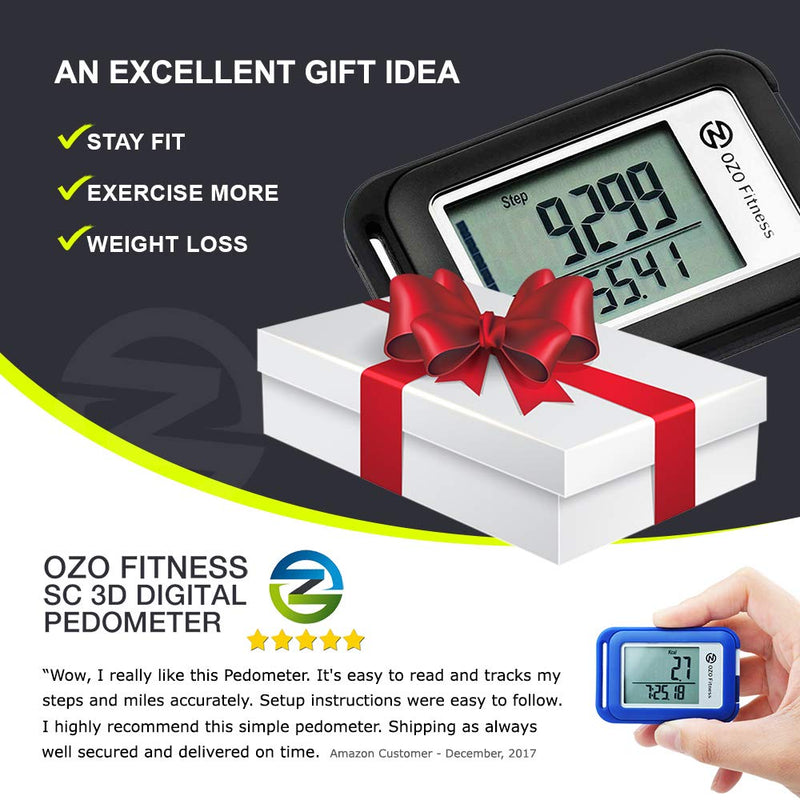 OZO Fitness SC 3D Digital Pedometer | Best Pedometer for Walking. Track Steps & Miles, Calories & Activity Time. Clip on Step Counter for Men, Women & Kids (Lanyard Included) Black - BeesActive Australia