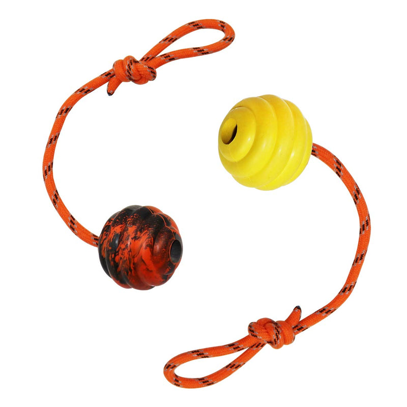 Nevperish K9 Training Ball with Rope Exercise and Reward Toy for Dogs Indestructible Dog Toy Ball with Handle for Training Pull Throw Toy tug Toy Dogs Fetch Toys Belgian Malinois Gifts Orange and Yellow - BeesActive Australia
