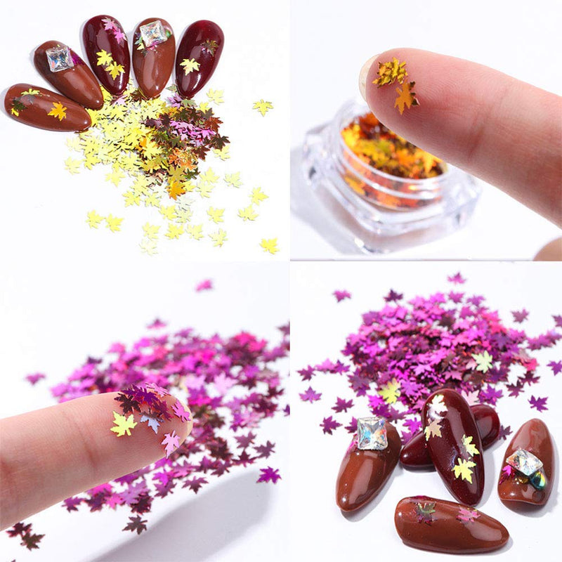 Fall Nail Sticker Decal Nail Art Sequins Colorful Maple Leaf Sequins Laser Nails Art Glitters Thin Paillette 5 Box Autumn Gradient Maple Leaf Thin Nail Sequins - BeesActive Australia