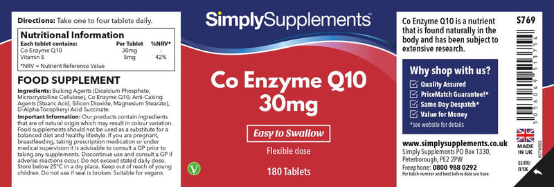 Co Enzyme Q10 (CoQ10) Tablets | 2 x 180 Capsules of 30mg Each | Manufactured in The UK Large, 360 Capsules (Best Value) - BeesActive Australia