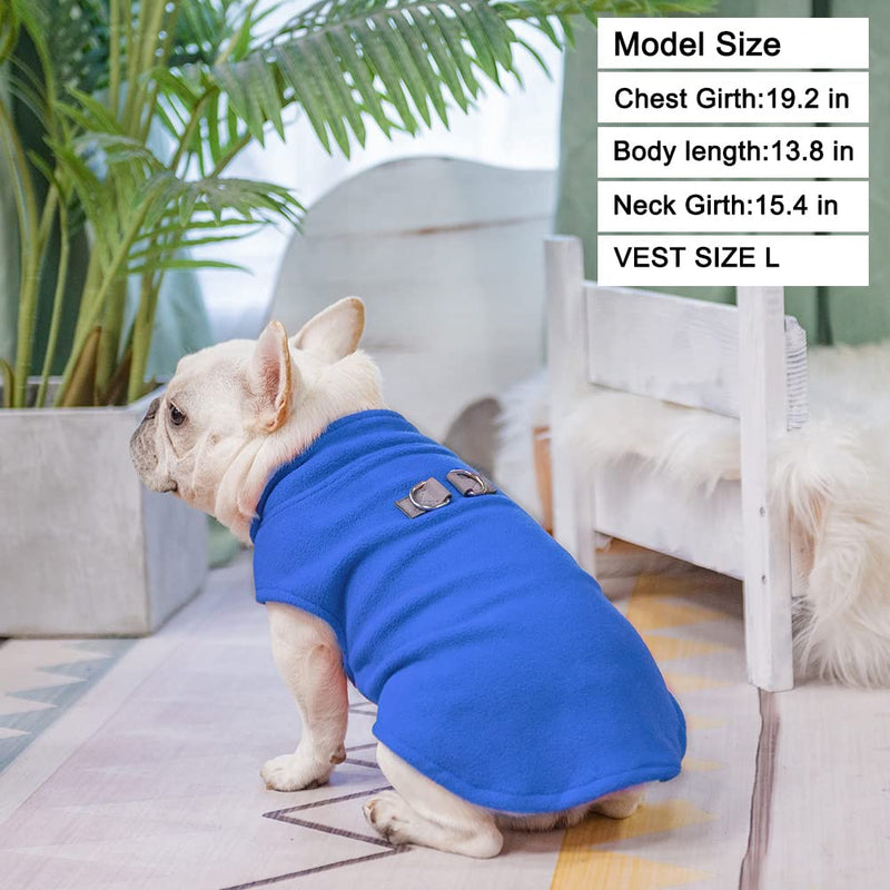 BEAUTYZOO Dog Fleece Vest Sweater Winter Jacket for Small and Medium Dogs with D-Ring Leash Cold Weather Coat Hoodie for XS S M Dogs Boy or Girls Large NAVY BLUE - BeesActive Australia