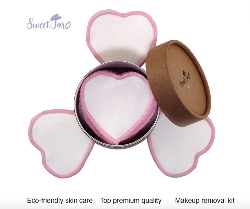 Sweet Taro 18 pcs Reusable Makeup Remover Pads Holiday Gift Set | 100% Organic Bamboo Cotton Pads in Heart shape with Cylinder Pads Holder n Laundry Bag | Best Gift - BeesActive Australia