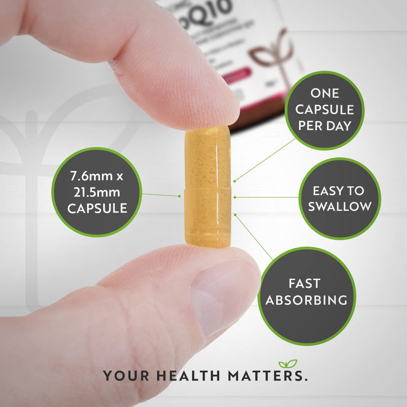 CoQ10 200mg - 120 Vegan Capsules of High Strength Co Enzyme Q10 (4 Months Supply) - 100% Pure and Naturally Fermented Ubiquinone Coenzyme - No Synthetic Additives - Made in The UK by Nutravita 120 Count (Pack of 1) - BeesActive Australia
