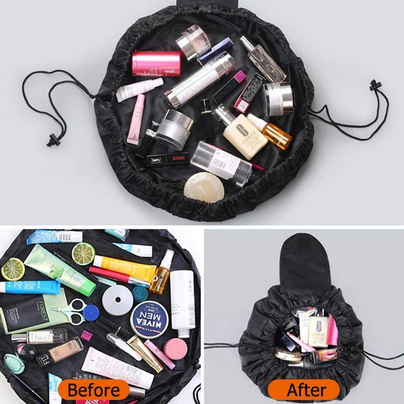 ZhengYue Lazy Drawstring Make up Bag Portable Large Travel Cosmetic Bag Pouch Travel Makeup Pouch Storage Organiser for Women Girl Black - BeesActive Australia