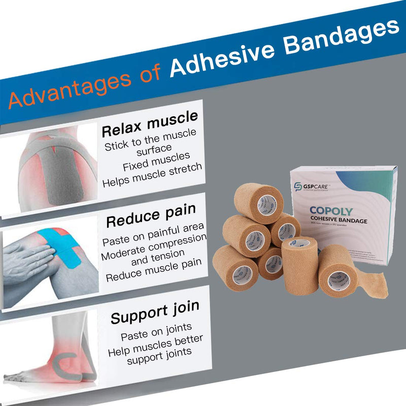 Self Adhesive Wrap Cohesive Wrap Bandages 6 Count 3" x 5 Yards, Medical Tape, Adhesive Flexible Breathable First Aid Non Woven Rolls, Stretch Athletic, Ankle Sprains & Swelling, Sport Beige 6 Count (Pack of 1) - BeesActive Australia