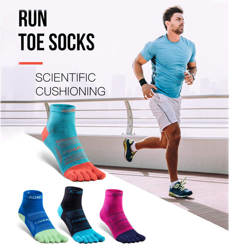 AONIJIE Toe Socks for Men and Women High Performance Athletic Running Toe Socks B# 3 Pairs/Black, Lake Blue, Blue Large - BeesActive Australia