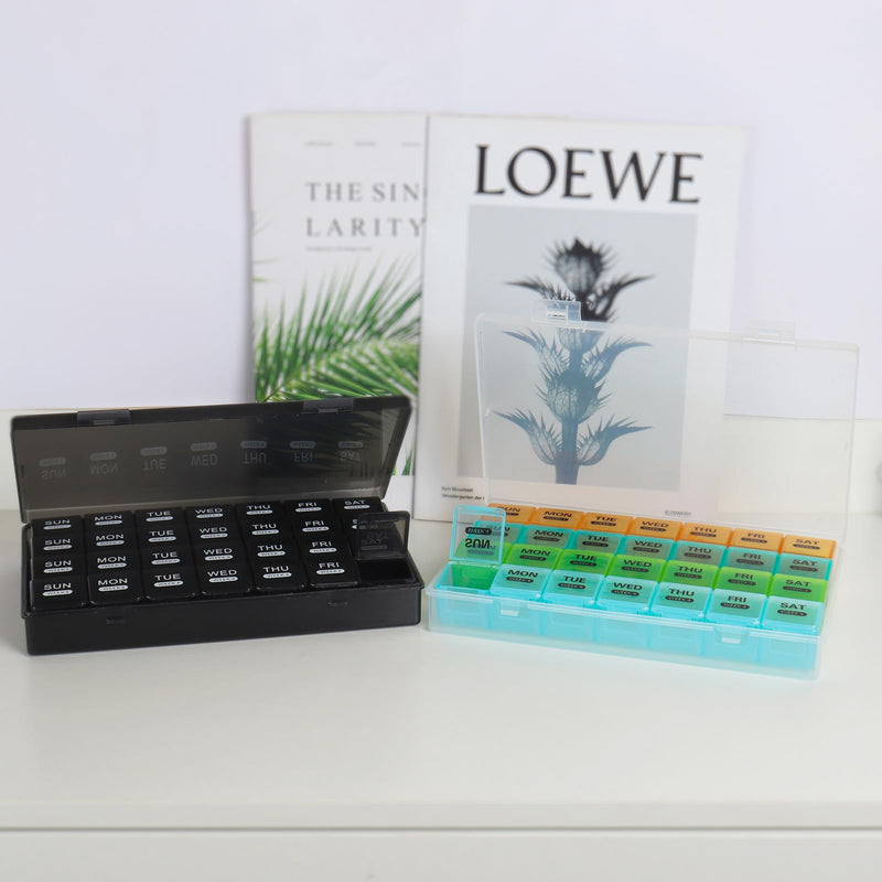 Monthly Pill Box Organiser, Happybase 28 Day Pill Box, Travel Tablet Organizer, 4 Weeks One Month Pill Cases with Dust-Proof Container for Vitamins, Cod Liver Oil, Supplements and Medication （Black) Black - BeesActive Australia