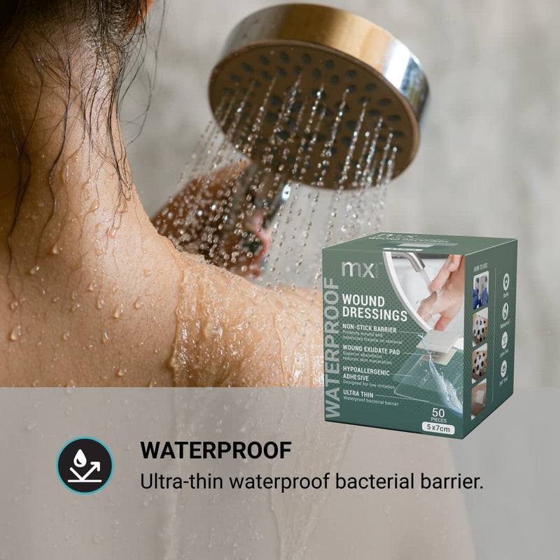 mx HEALTH Waterproof Wound Dressing Film+PAD - 5X7CM (2.5X4CM Wound PAD) - 50 Individually Wrapped DRESSINGS PER Box - BeesActive Australia