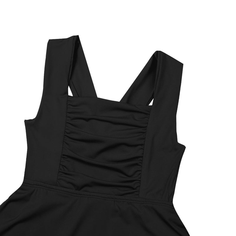 [AUSTRALIA] - FEESHOW Kids Big Girls Cross Back Gymnastic Leotard Irregular Lyrical Dance Dress Ballet Costumes Black 7-8 