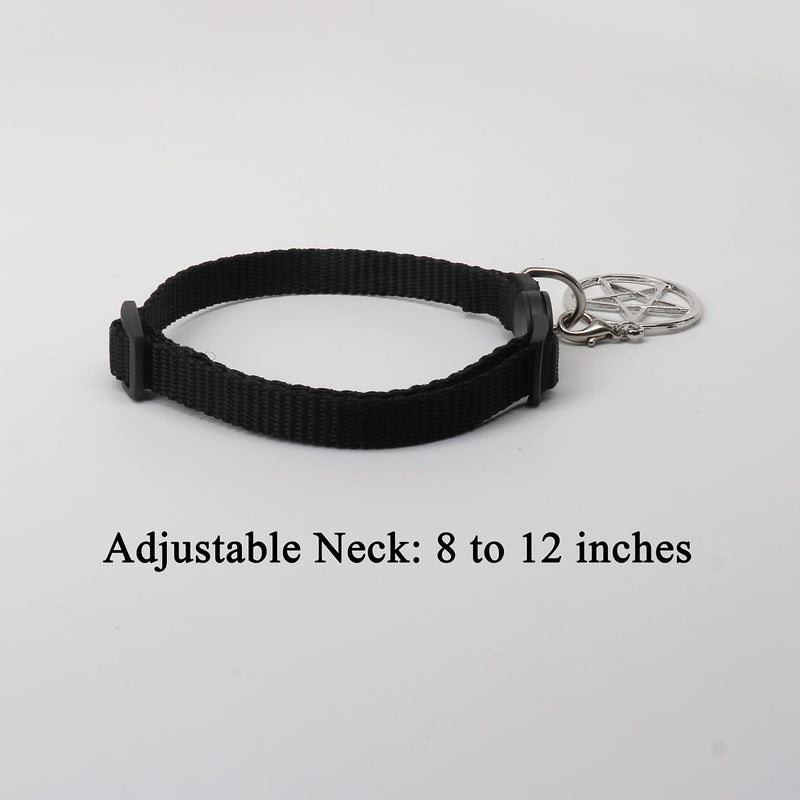Black Cat Collar with Wiccan Pagan Pentacle Silver Finish On Safety Breakaway Collar Adjustable Neck Size 8 to 12 Inches - BeesActive Australia