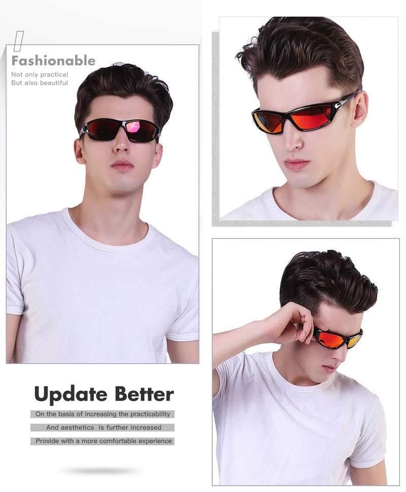Sports Polarized Sunglasses For Men Cycling Driving Fishing 100% UV Protection A1 Black Red Frame/Red Mirrored Lens - BeesActive Australia