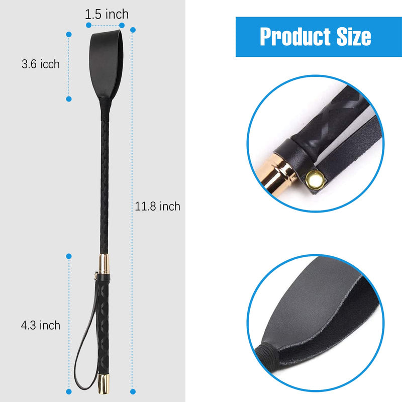 TWGJM 12 Inch Horse Whip, Genuine Leather Riding Crop for Equestrian Training, Black Riding Whip Jump Bat with Double Slapper - BeesActive Australia