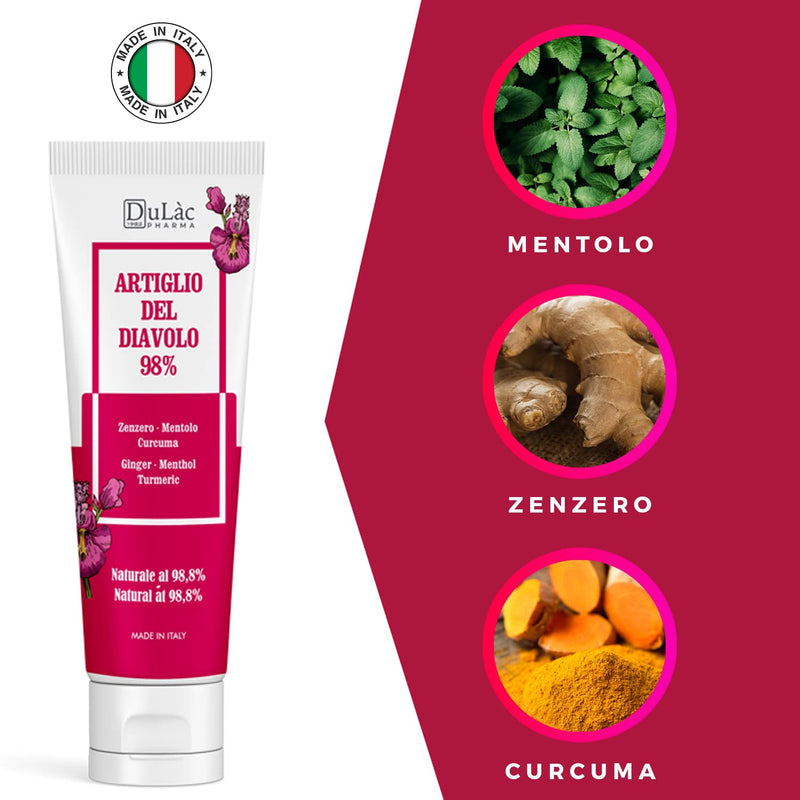 Devil's Claw Gel 98% Extra Strong, 100 ml, Made in Italy for Massage to Joints and Muscles, Natural Formula and Dermatologically Tested on Sensitive Skin - Dul�c Pharma 100 ml (Pack of 1) - BeesActive Australia