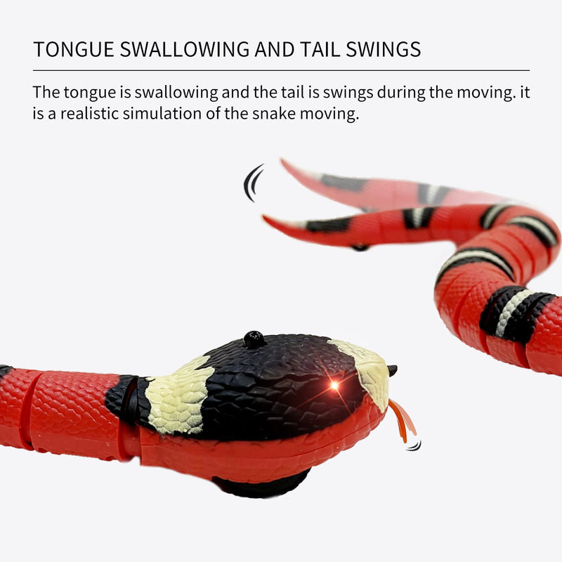 Snake Cat Toy for Cats, Smart Sensing Snake Rechargeable, Automatically Sense Obstacles and Escape, Realistic S-Shaped Moving Electro-Sensing Cat Snake Toy Red - BeesActive Australia