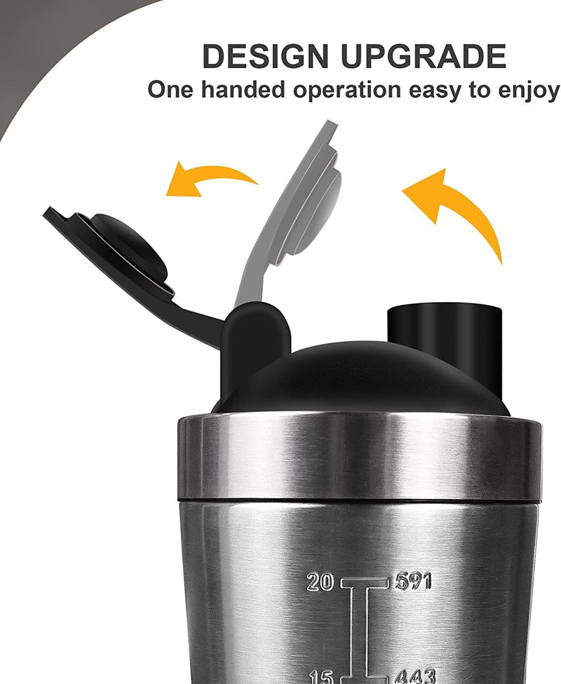 Protein Shaker Bottle 700ML with Mixball & Protein Compartment 200ML, Premium Stainless Steel Protein Shaker, Leak-Proof Metal Shaker, BPA Free Fitness Bottle Shaker for Men and Women Slim Fast, Black Protein Shaker With Storage | Black - BeesActive Australia