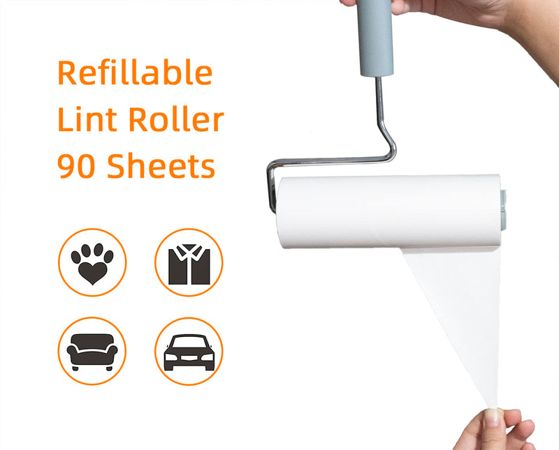 YabeePet Extreme Sticky Large Surface Lint Roller, Long Handle Pet Hair Remover, Designed for Removing Pet Dog Cat Hair 90 Sheets, 6.5inch Width (1 Roller+2 Refills) 1 Roller+2 Refills - BeesActive Australia