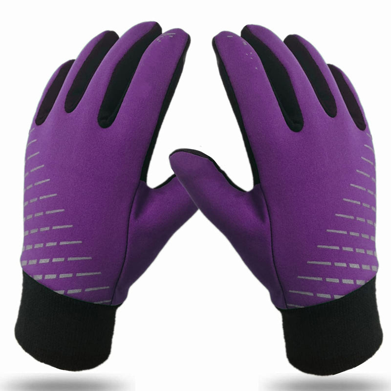 kids Gloves Winter Fleece Boys Girls Cycling Cold Weather Warm Touchscreen Light Weight Purple Large - BeesActive Australia