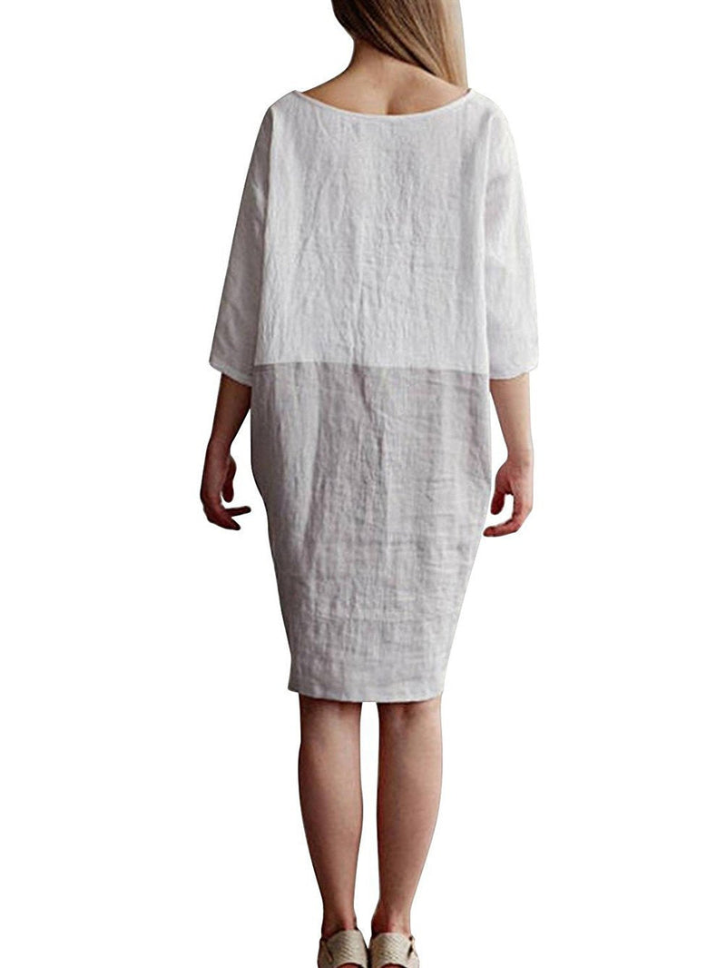 Famulily Women's Oversized 3 4 Sleeve Two Tone Colors Loose T Shirt Dress with Pockets Grey Large - BeesActive Australia
