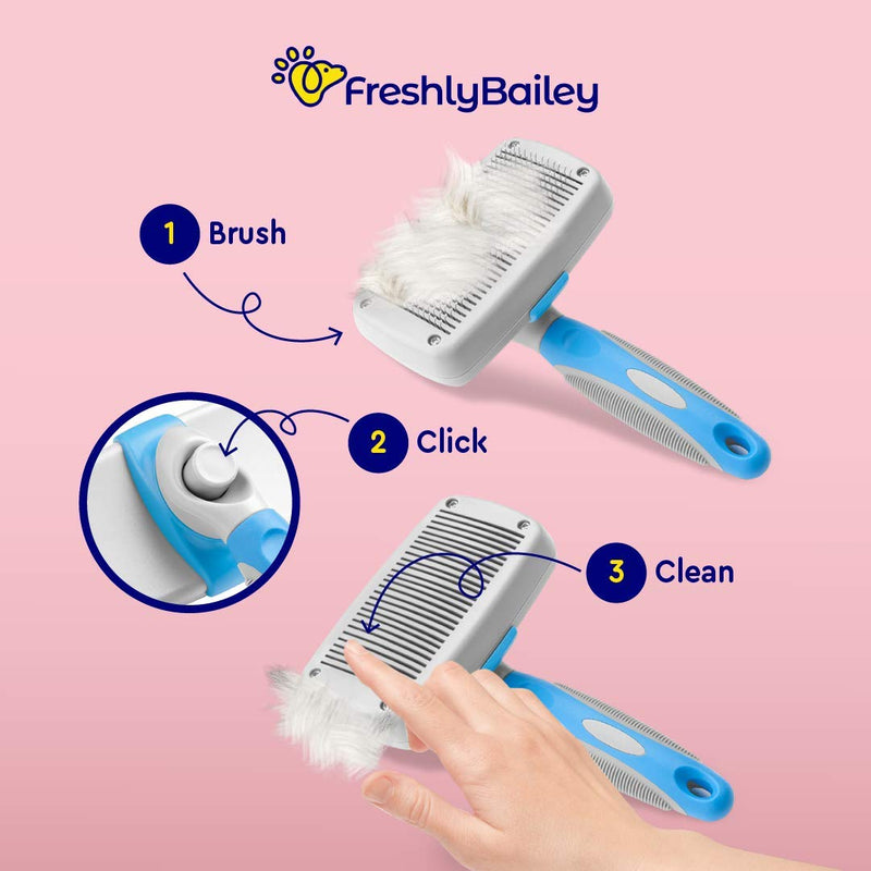 Freshly Bailey Dematting and Deshedding Grooming Tool - Dual Length Pet Comb - Self Cleaning Slicker Brush for Cats and Dogs - BeesActive Australia