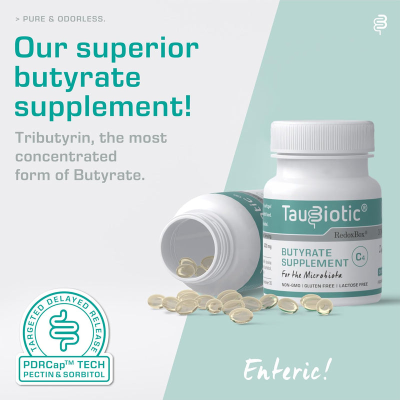 TauBiotic� 30 caps. by RedoxBox� - Butyrate (tributyrin) Gut Microbiota & Digestion Support. 30 Count (Pack of 1) - BeesActive Australia