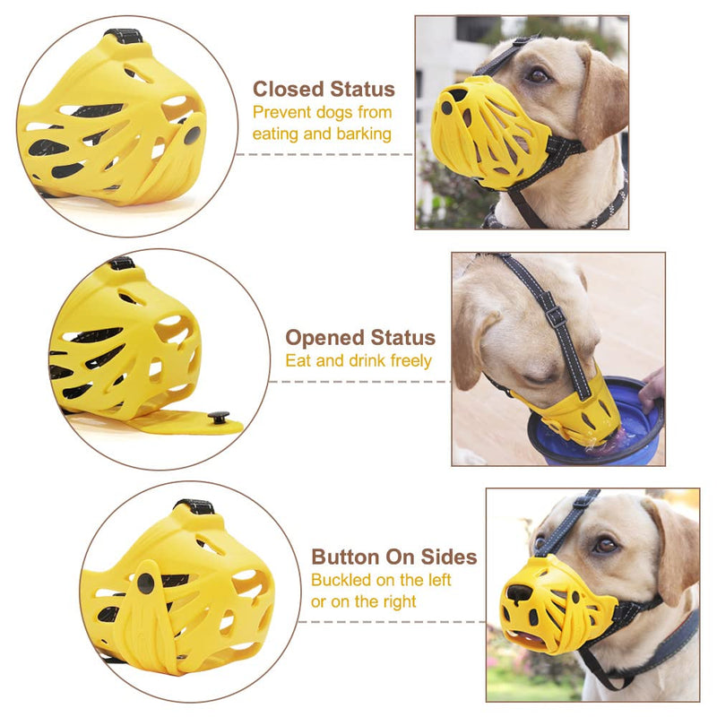 Petyouyou Basket Dog Muzzle for Large Dog to Stop Mouth Biting Baking Eating Rocks for Medium Sized Extra Small Puppy Cage Breed German Shepherd Frenchie Yellow #2 (Snout 5.7-7.0") - BeesActive Australia