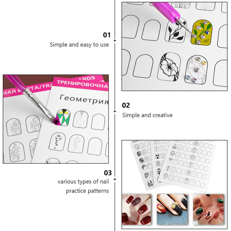 FRCOLOR Nail Art Practice Books, 12 Sheets Manicure Training Cards Blank Nail Drawing Painting Templates for Beginner - BeesActive Australia