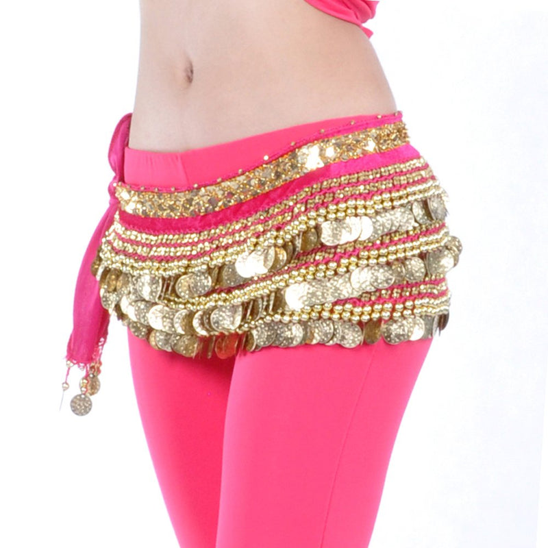 [AUSTRALIA] - BellyLady Multi-Row Gold Coins Belly Dance Skirt Wrap & Hip Scarf, Gift Idea Green 