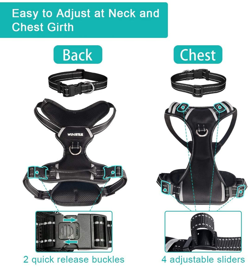 WINSEE Dog Harness No Pull, Pet Harnesses with Dog Collar, Adjustable Reflective Oxford Outdoor Vest, Front/Back Leash Clips for Small, Medium, Large, Extra Large Dogs, Easy Control Handle for Walking XL Black - BeesActive Australia