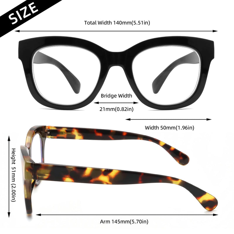 Areyeth Oversized Retro Reading Glasses for Women, Oprah Style Large Blue Light Blocking Readers Black+yellow Tortoise 3.0 x - BeesActive Australia