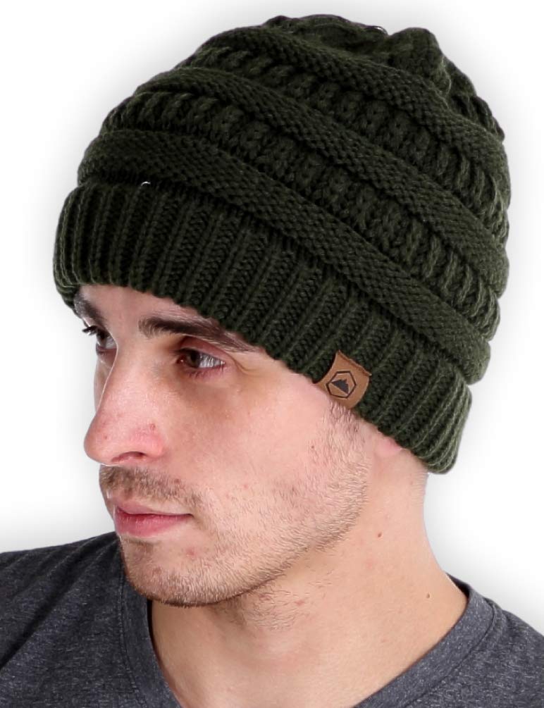 Tough Headwear Womens Beanie Winter Hat - Warm Chunky Cable Knit Hats - Soft Stretch Thick Cute Knitted Cap for Cold Weather Army Green - BeesActive Australia