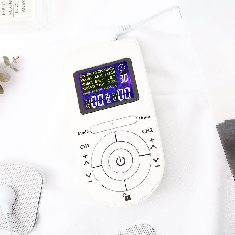 Layhou Dual Channel TENS and EMS Device Pulse Massager Muscle Stimulator Unit 12 Massage Modes 40 Power Levels Adjustable Timer - BeesActive Australia