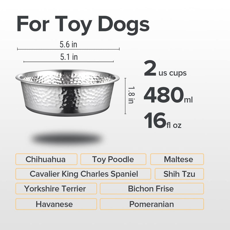 URBUDDIES Hammered Stainless Steel Dog Bowls with Nonslip Bottom, Pack of 2 Toy Dog Breeds & Cats - BeesActive Australia